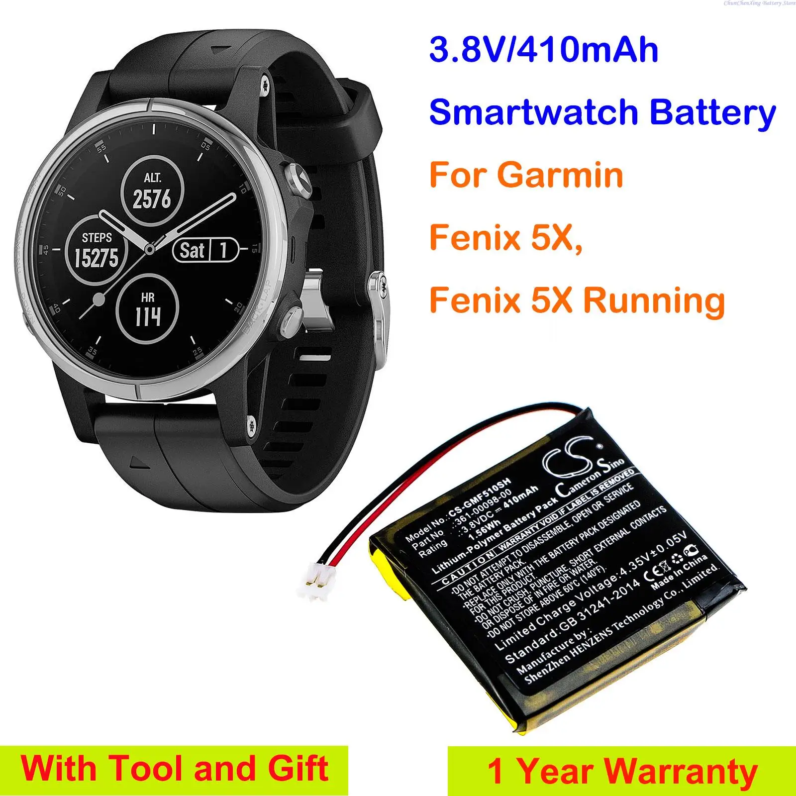 410mAh Smartwatch Battery for Garmin Fenix 5X, Fenix 5X Running
