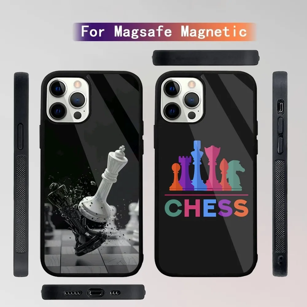 Chess Board Pieces Phone Case For iPhone 15,14,13,12,11,Plus,Pro,Max Mini Magsafe Magnetic Wireless Charging