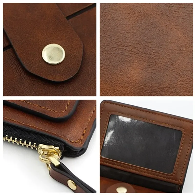 Carteira de couro pu com zíper para mulheres e meninas com bolsos para slot para cartão, bolsa curta para moedas, identificação portátil, porta cartão de crédito