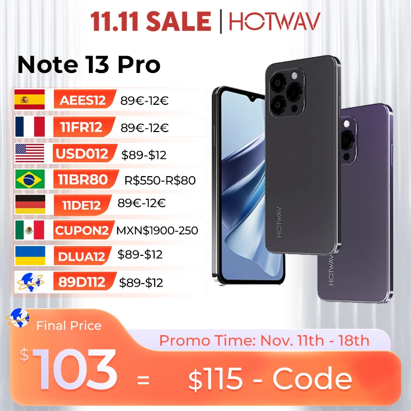 HOTWAV Note 13 Pro 4G Android 13 6.6 ''HD + 90Hz Refresh Rate, 16GB(8 + 8)+ 256GB, 50MP Camera, 5160mAh Big Battery, New