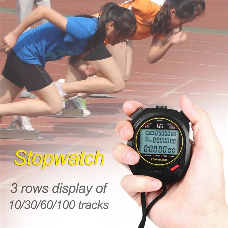 BNVN-Stopwatch Timer YS-8100 Electronic Stopwatch Timer 1/1000 Second Timing Sports Handheld Applicable Totrack Andfield Competi