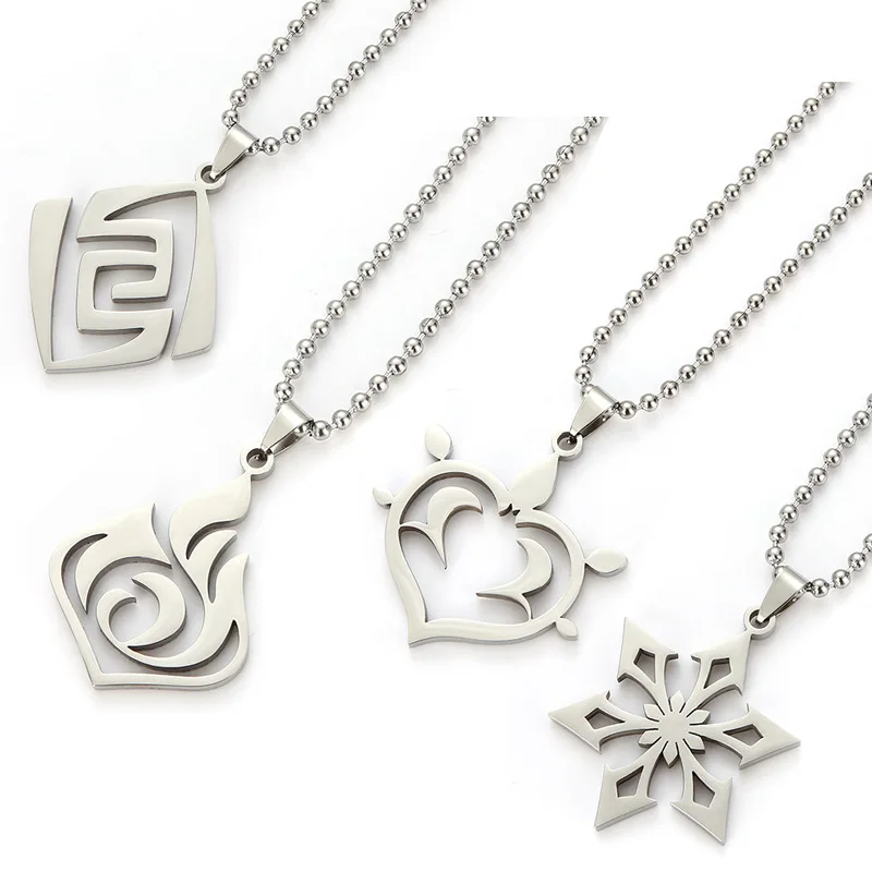 Genshin Impact Titanium Pendant Necklaces Element Pyro Hydro Anemo Electro Dengro Cyro Geo Hutao Boo Jewelry for Players Fans