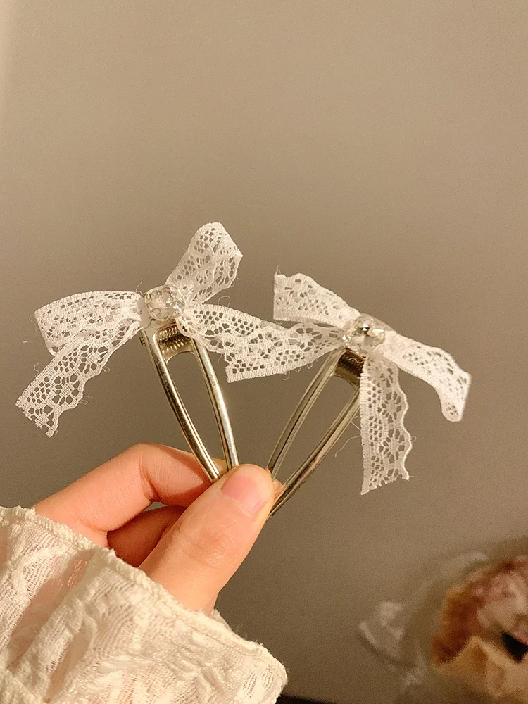 2/4pcs White Lace Bow Hair Clips for Girls Kawii Barrettes Cute Heart Hair Accessoires Kids Woman Hairpins Hairgrip