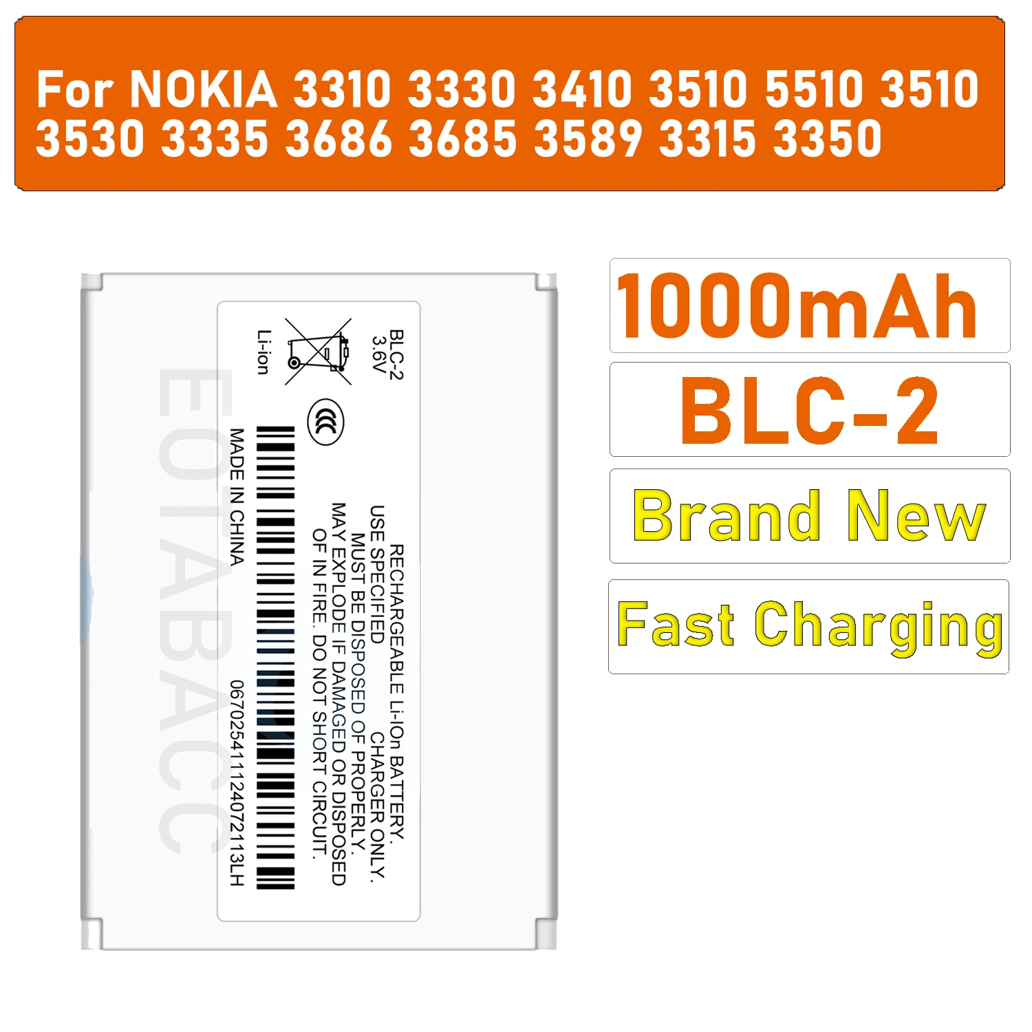 2026 years BLC-2  Battery For Nokia 3310 3330 3410 3510 5510 3530 3335 3686 3685 3589 3315 3350 3510i 6650 6800 6810 3550 5510
