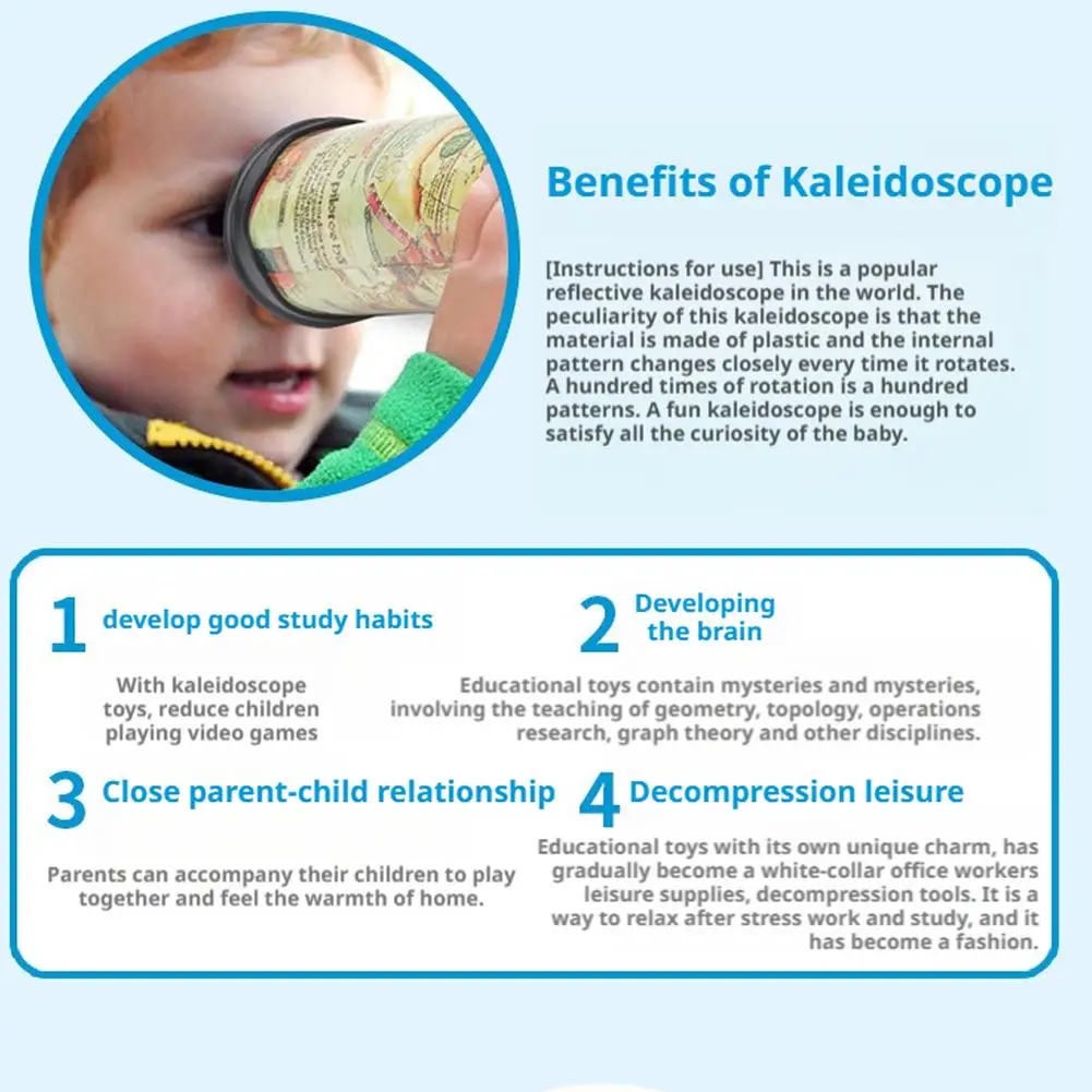 กล้องคาไลโดสโคปหมุนได้ปรับขนาดได้ 27 ซม. ของเล่นโลกหลากสีสันปรับเปลี่ยนได้ สำหรับเด็ก ของเล่นเสริมพัฒนาการคลาสสิก