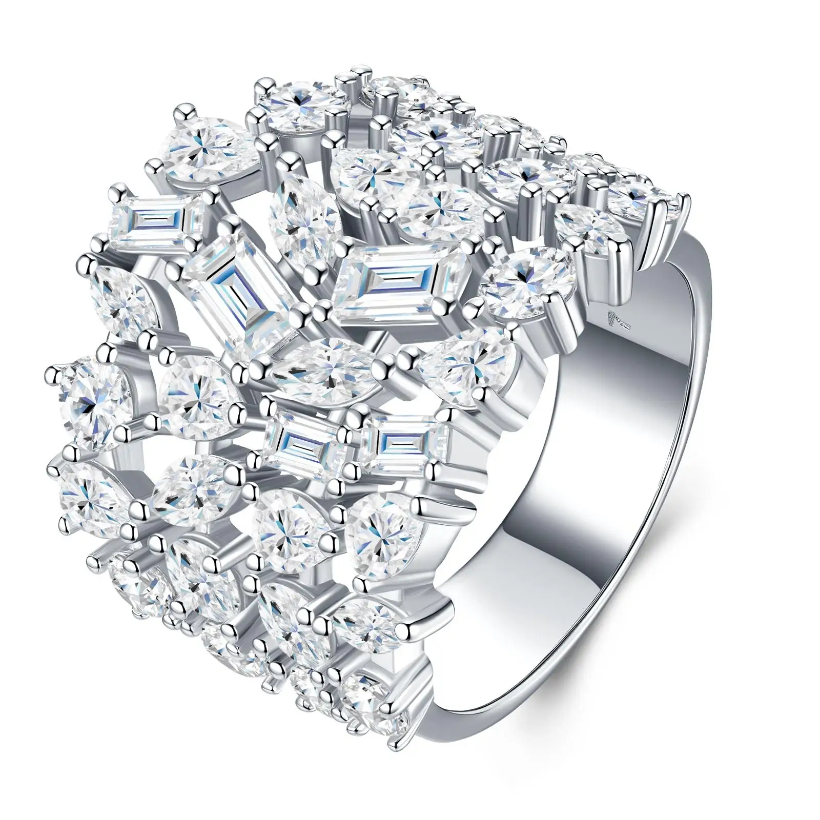 

Luxury 925 Sterling Silver Multi-Cut Moissanite Ring, Exquisite Full Pave Statement Band, High-End Fine Jewelry for Women