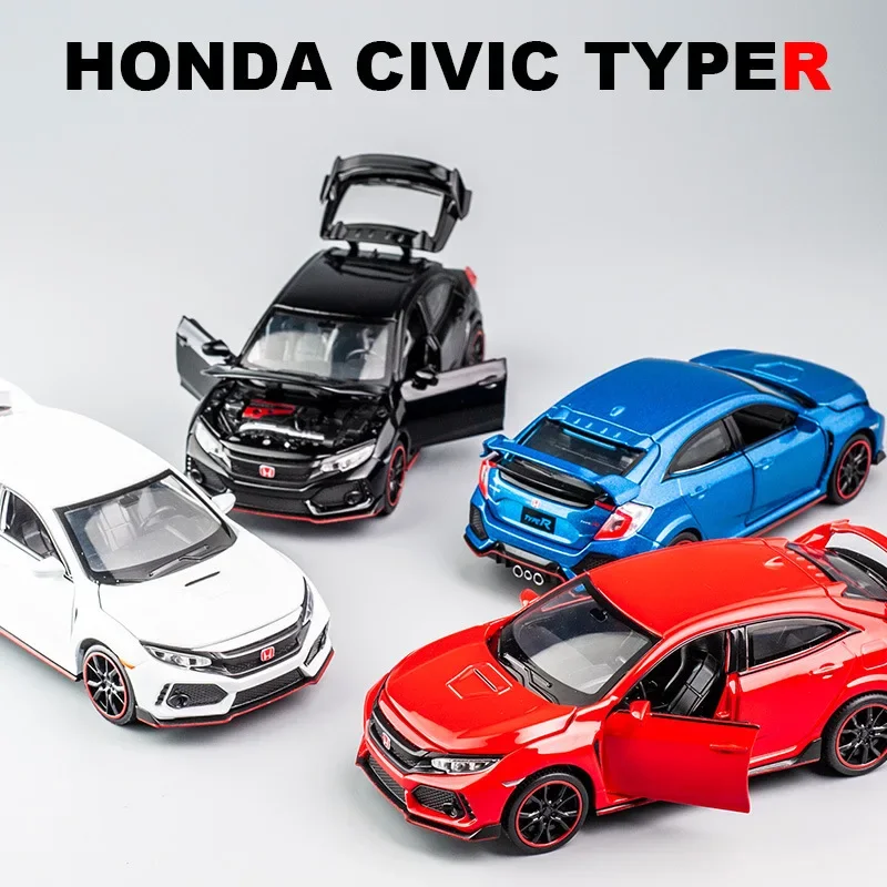 1:32 HONDA CIVIC TYPE-R Toy Car Metal Toy Diecasts Toy Vehicles Car Model Sound Light Pull Back Car Toys For Children Gifts