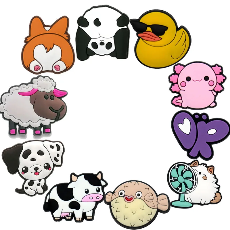 1/10pcs Cartoon Shoe Charms Pandas Dogs Cows Shoe Decorations Sheep Salamanders Butterfly Sandals Pins Accessories For Women Kid