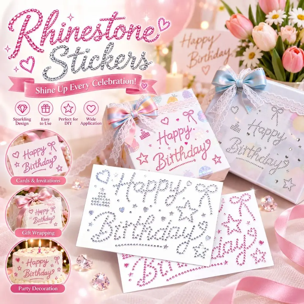 Self Adhesive Rhinestone Stickers Heart And Star Pattern Sparkle Finish Message Stickers Multiple Color Options Letter