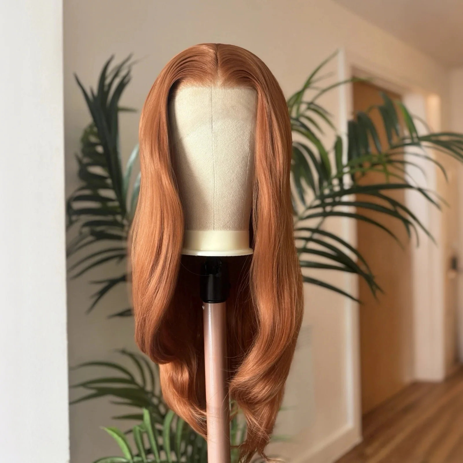 Long Wavy Layered Auburn Synthetic Hair Copper Red 13X4 Lace Front Wigs for Women Ginger Orange Body Wave Daily Party Cosplay