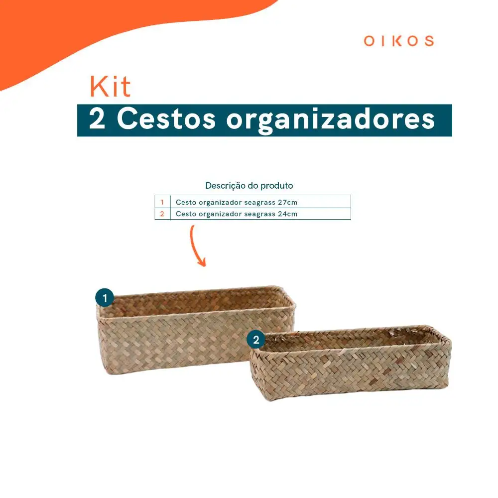 Kit 2 Seagrass Decorative Multipurpose Organizing Baskets-Oikos