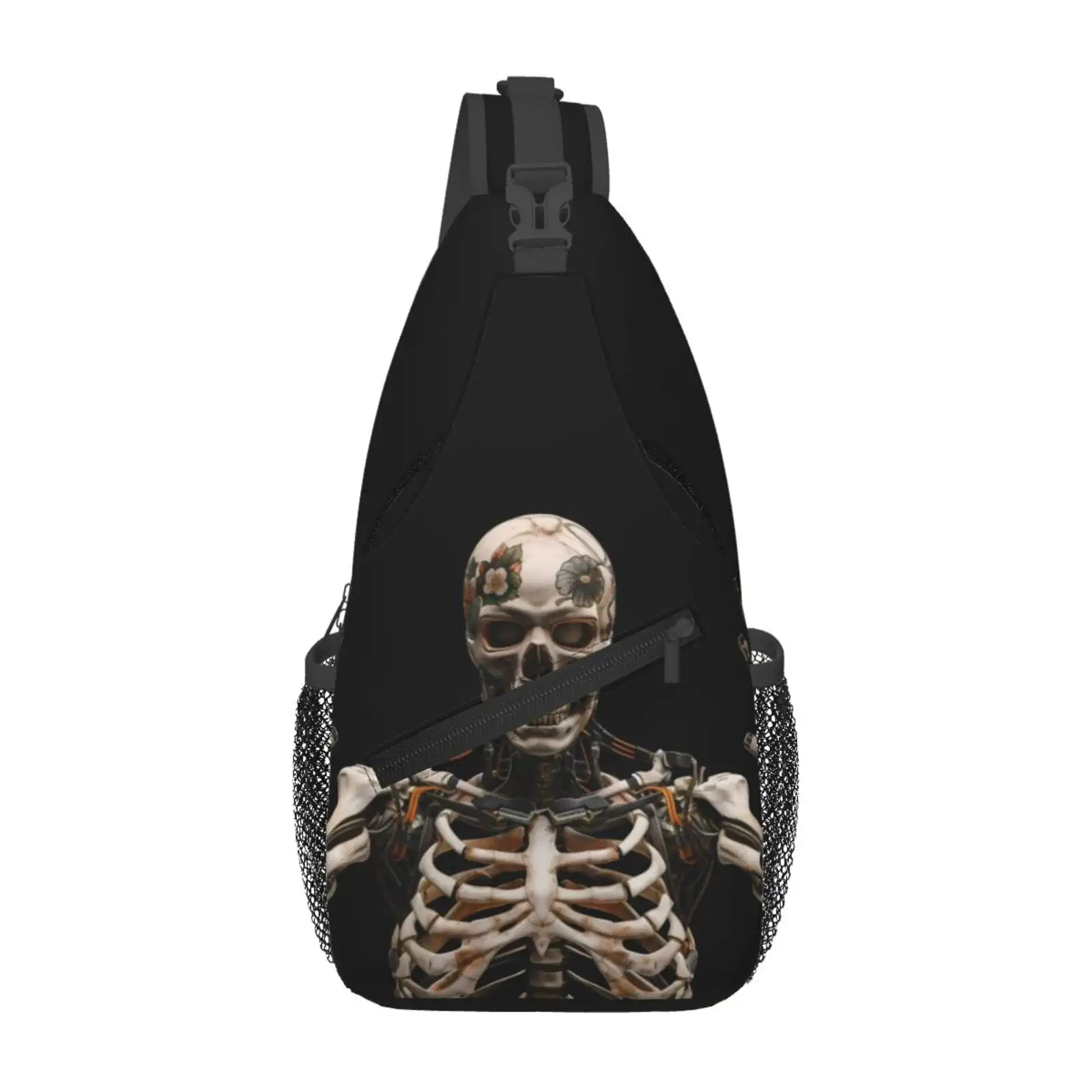 Sac à bandoulière pour hommes, squelette cyber avec tatouages, sac banane, sac à bandoulière de poitrine, petit sac de sport antivol