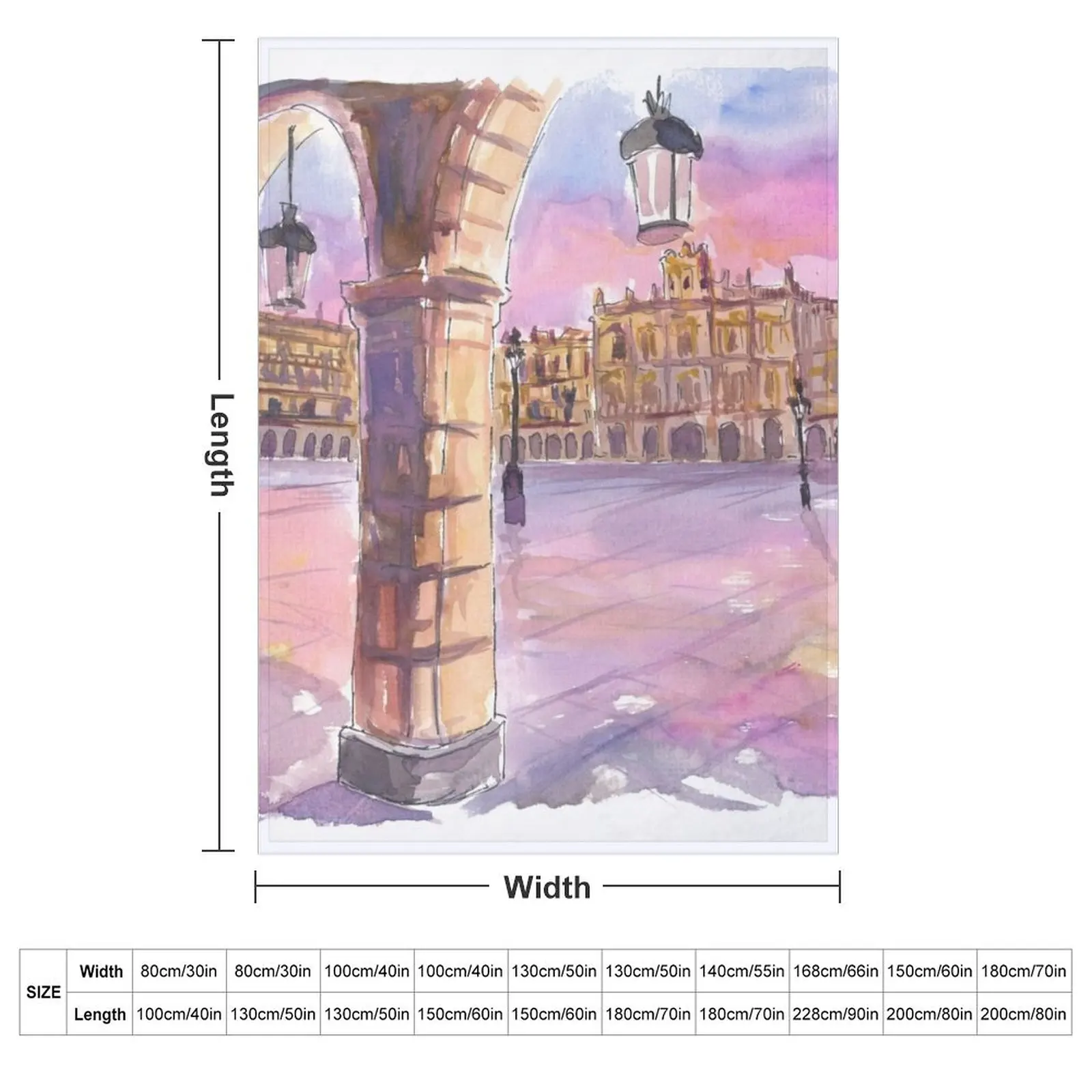 Salamanca Arcade View of Plaza Mayor at Dawn Throw Blanket couch cozy soft plush fuzzy picnic outdoor blanket