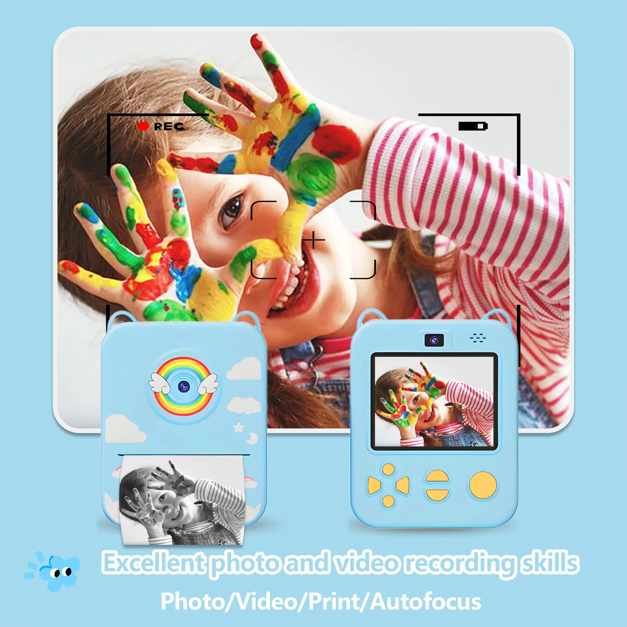 Kindercamera's Kindercamera voor kinderen Instant Print Draagbare kleine camera, 3 rollen printpapier, cadeau voor jongens en meisjes