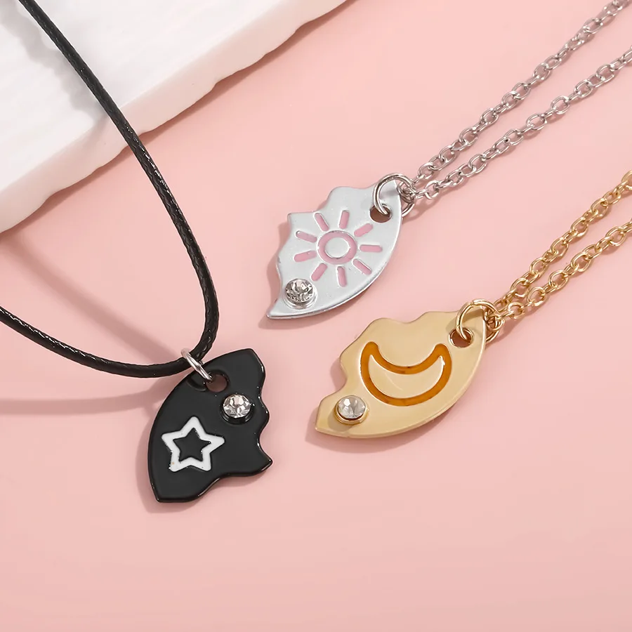 3/4 Pcs Star Moon Best Friends Pendant Necklace Forever Friendship Zircon Inlay Chain Chokers BFF Jewelry Accessories Gifts