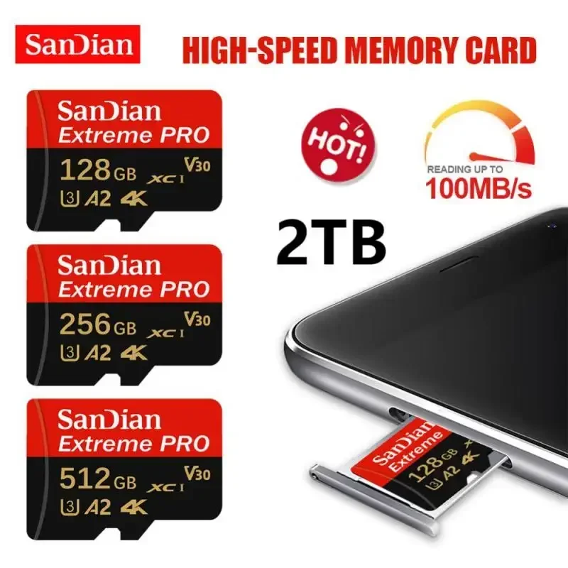 Sandian-tarjeta de memoria Micro Tf de 2TB y 1TB, 256GB, 128GB, 512G, SDCard Class10 de alta velocidad, 100 MB/s, tarjeta de memoria Sd Original