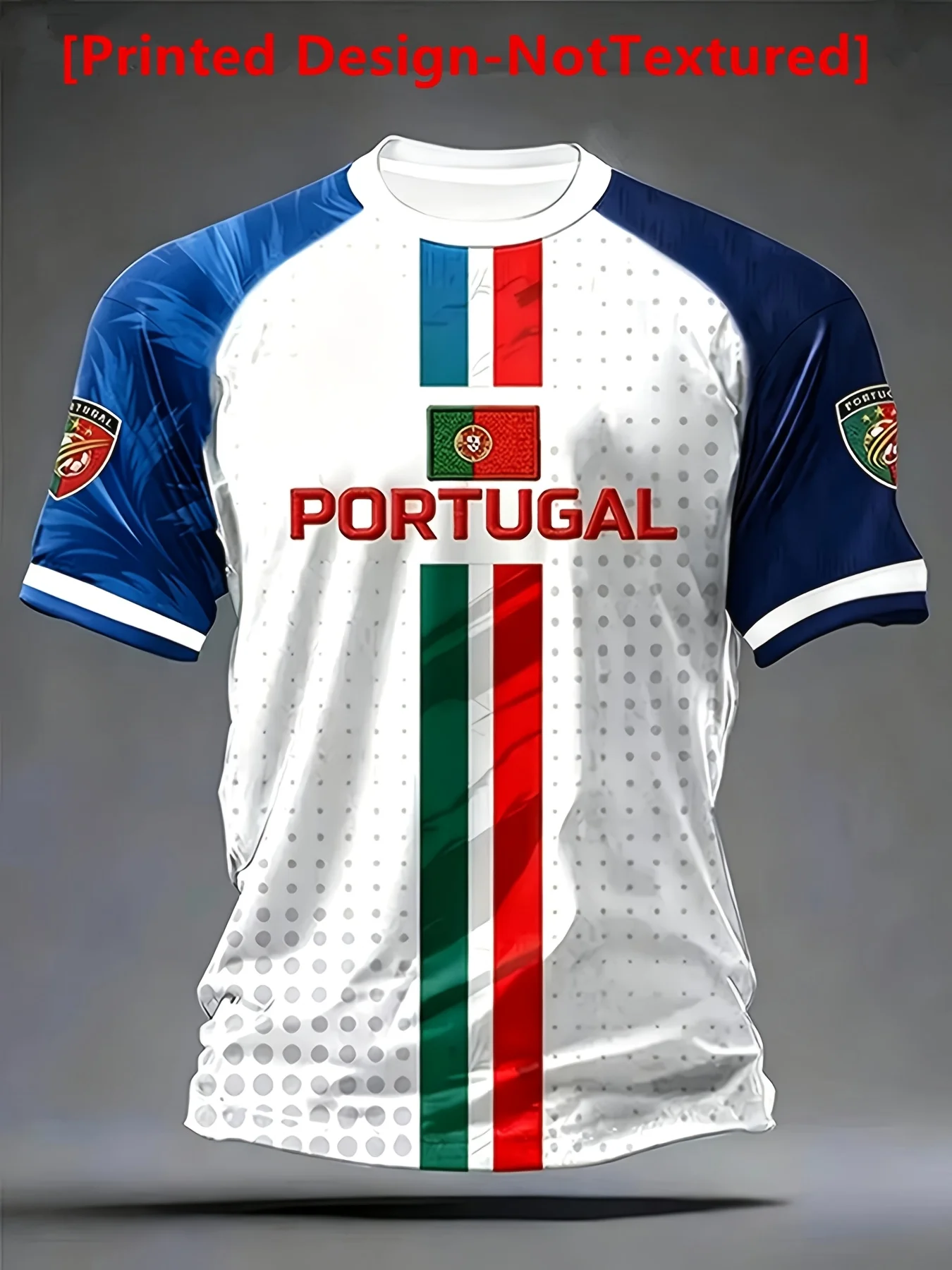 This Is a Printed Men's Portuguese Flag Vertical Stripe PORTUGAL Letter Training T-Shirt, Short-Sleeve Sports Shirt, Suitable Fo