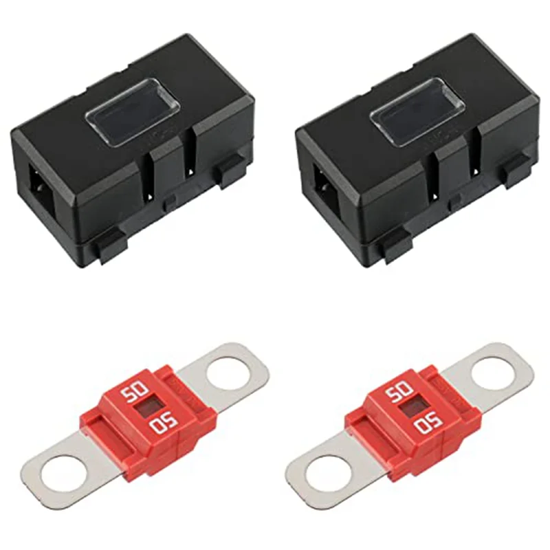 2 X ANS-H Car Fuse Holder and 2 X High Current Bolt on Midi Fuses 50A Amp for Cars, Trucks, Vehicles 50A