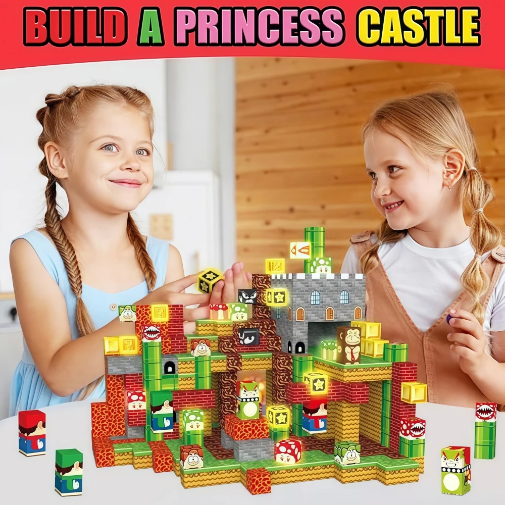 Conjunto mario de construção de haste magnética criativa, tijolos reutilizáveis com mais de 100 padrões, brinquedo de aprendizagem para crianças, presentes de aniversário ideais