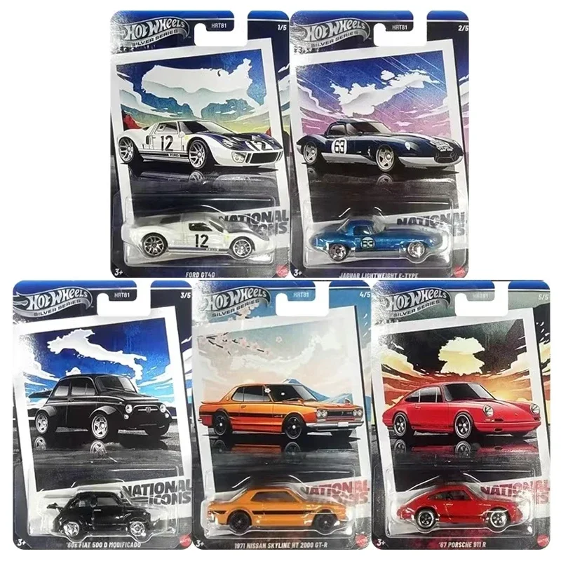

Подлинная игрушка Hot Wheels Car National Icons для мальчиков, 1:64, литая под давлением серебряная серия Porsche Nissan Skyline GTR Fiat Jaguar Ford, модель в подарок