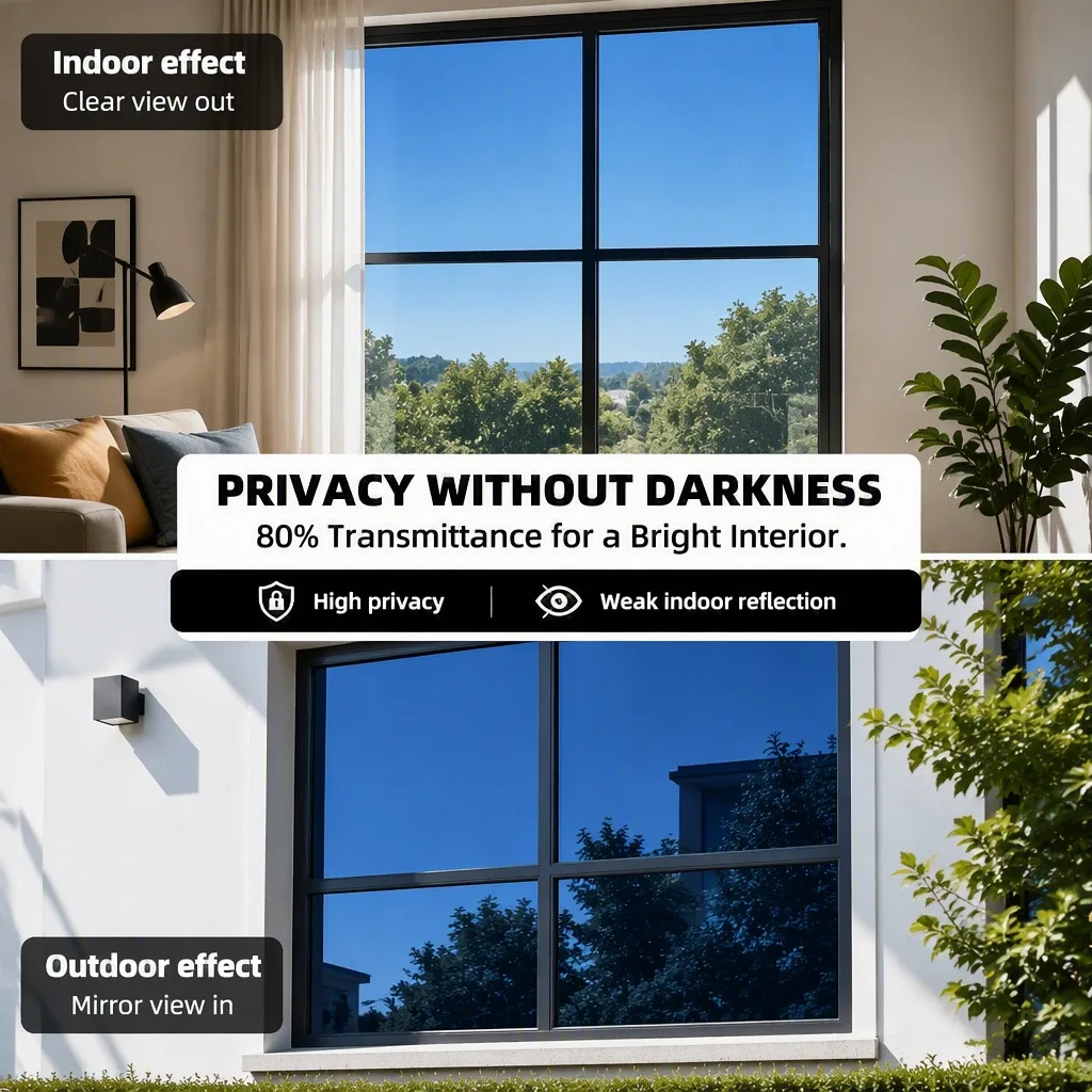 Deep Blue One Way Privacy Window Film Roll Heat Block UV Block Sun Block Self Adhesive for Car Home Office Glass