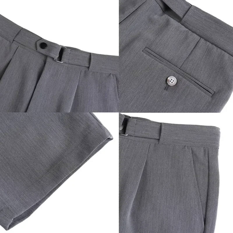 Casual Fashion Middle Pants Non-Ironing Treatment,Men\'s Summer New Cropped Pants, Slim-Fit Solid Color Dark Striped Suit Shorts