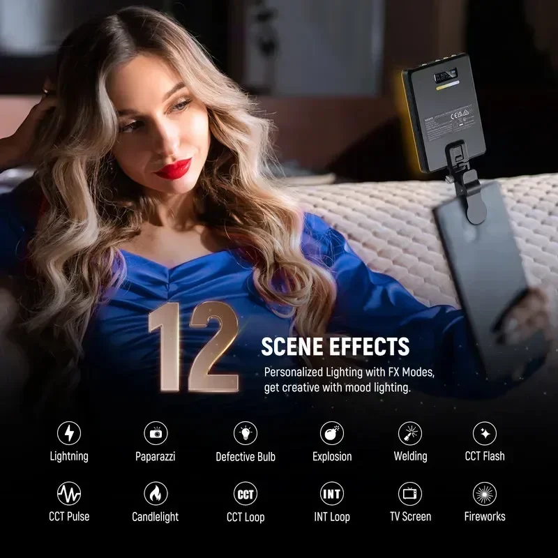 2026 For NEEWER BASICS VL67B 5W Bi-Color 2500K-8500K CRI97 2000mAh Battery APP Control 520 Lux Photographic  Phone Selfie Light