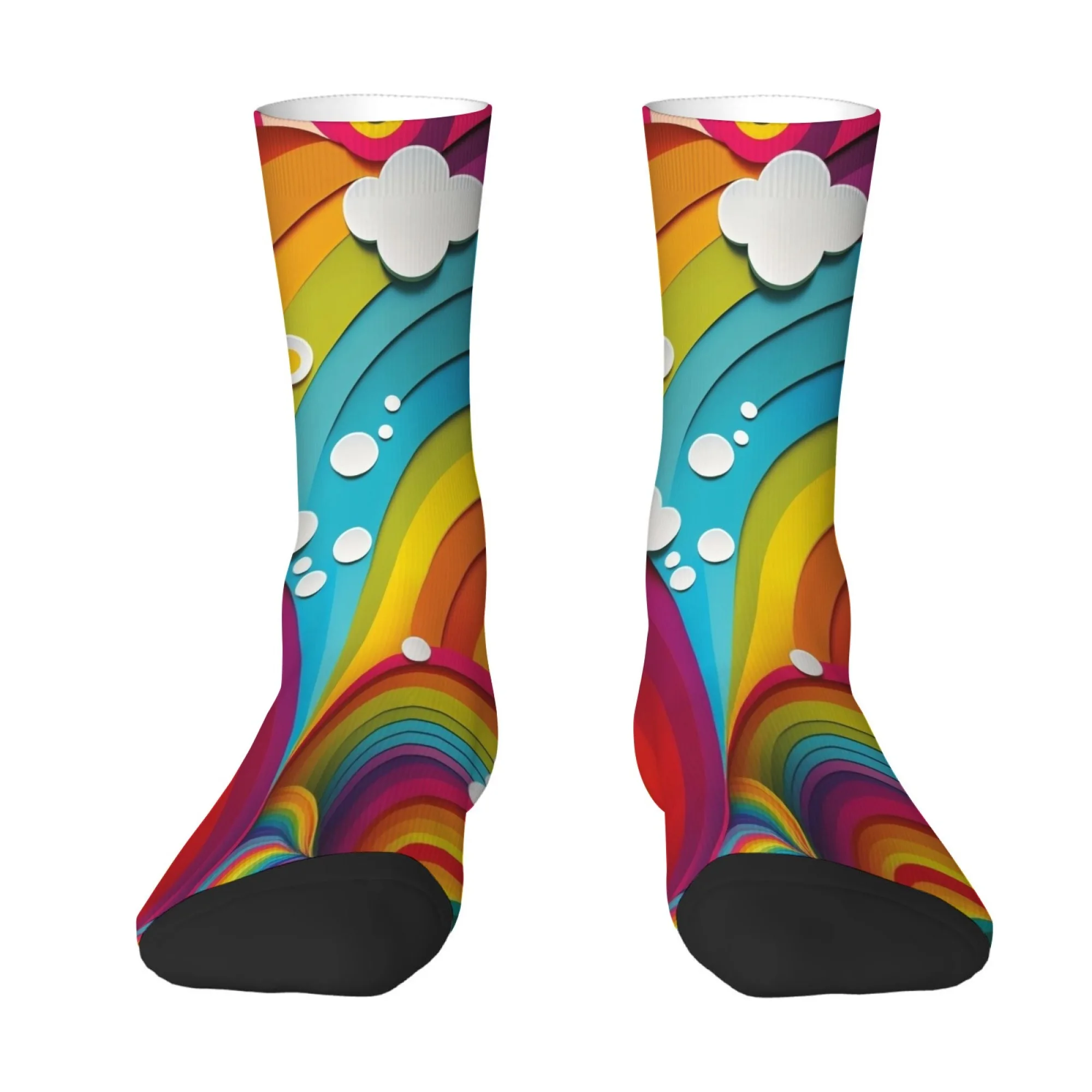 

Rainbow Wave-themed Printed Men's Mid-calf Socks Stylish Outdoor Adventure Hiking Cycling Sports Socks Comfortable Soft Socks