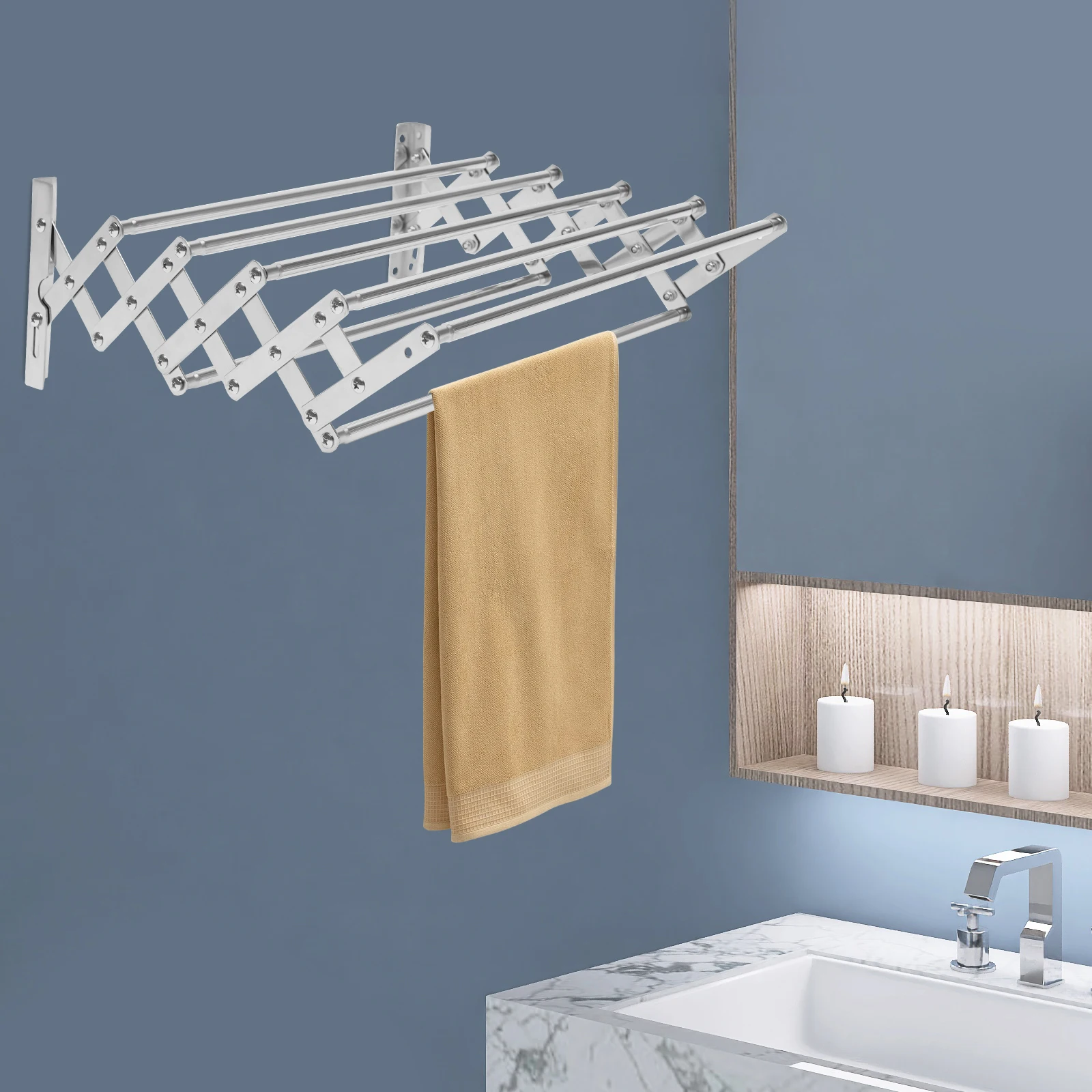 Wall Mounted Clothes Drying Rack Stainless Steel Retractable Laundry Drying Rack for Bedrooms, Stores, Balconies, Bathrooms