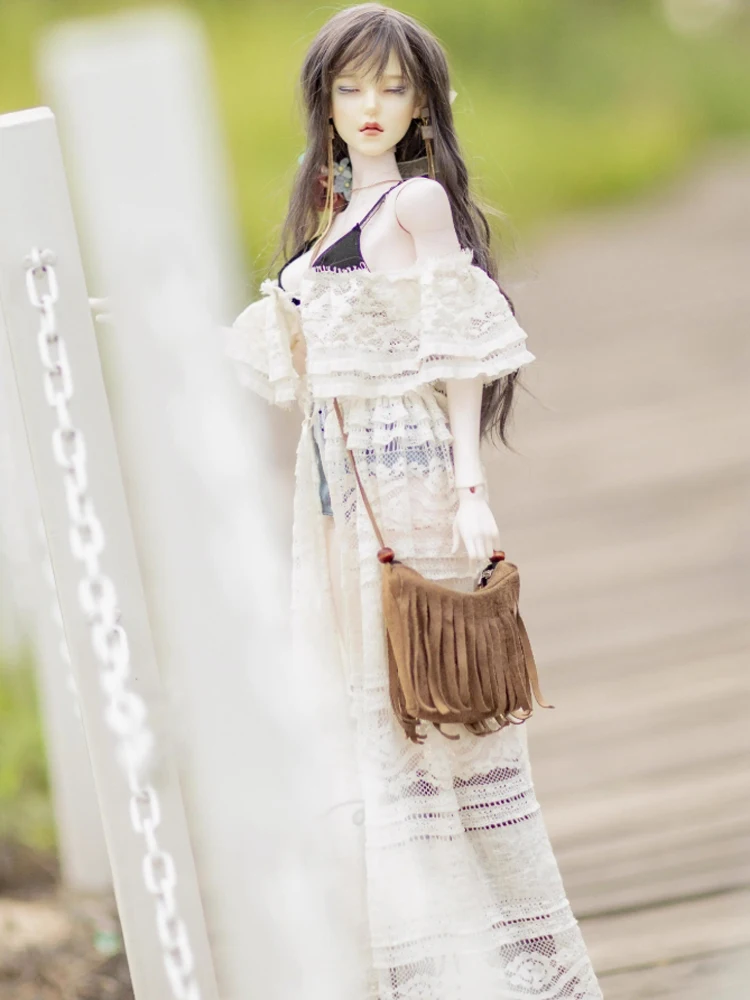 D09-P318 children handmade toy  1/4 1/3 uncle big girl BJD Doll clothes customized Beige lace long skirt 1pcs