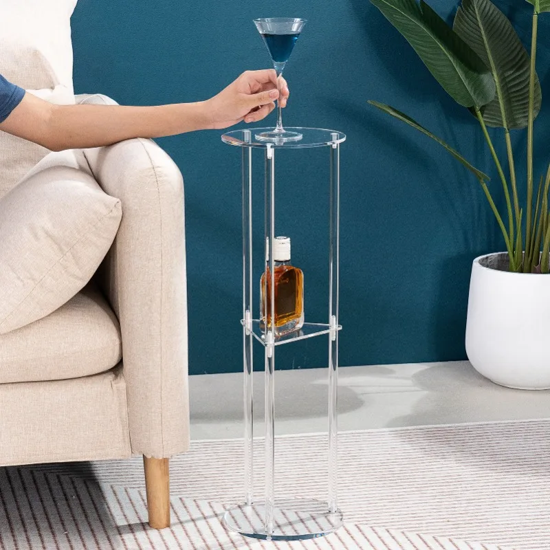 three-layer beverage table, small round table transparent small space display, small drinking side table side table