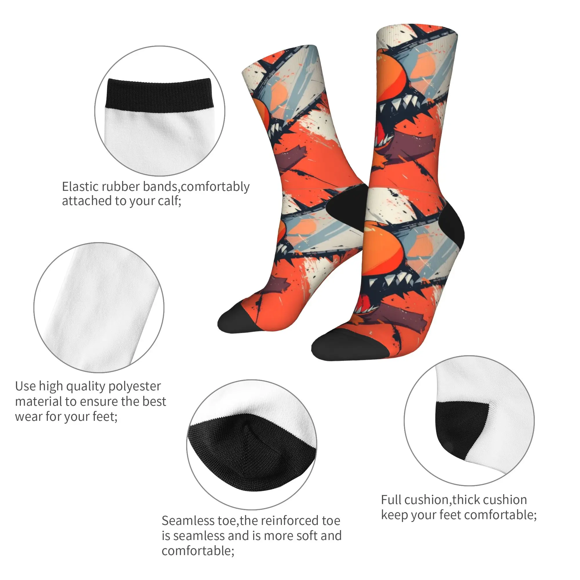 ถุงเท้าลายอนิเมะ Chainsaw Man ของ Pochita ถุงเท้าฤดูใบไม้ร่วง ถุงเท้าผู้ชายแบบนุ่ม ระบายอากาศได้ดี ลายพิมพ์สเก็ตบอร์ด กันลื่น