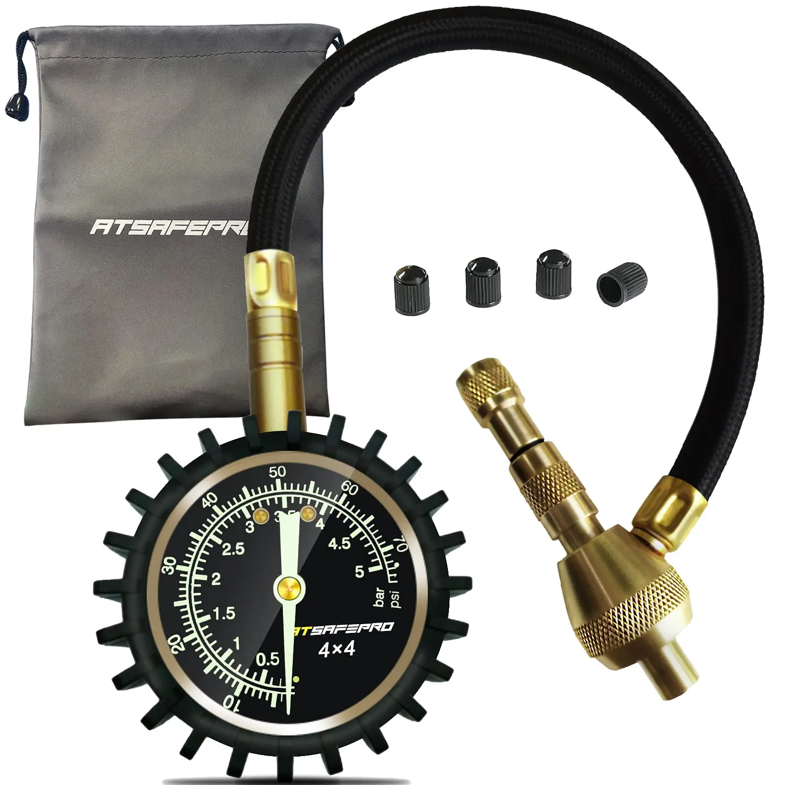 ATsafepro Tire Deflator Pressure Gauge 75Psi 2 in 1 Professional Rapid Deflate Special Chuck for 4X4 Large Offroad Tires on Jeep