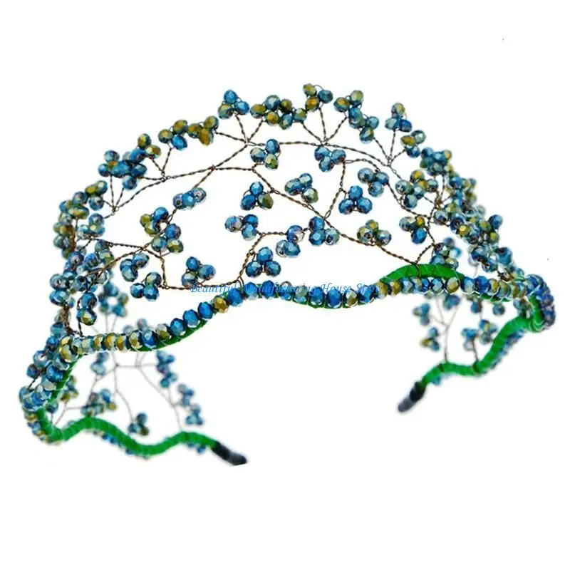 E56A Rhinestones Bridal Headpiece Braided Headbands Stylish Hair Hoop for Festival
