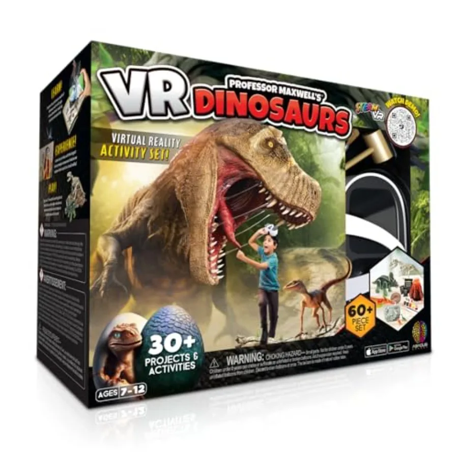 VR Dinosaurs Science Kit for Ages 7+, Interactive STEM Learning Set with Book and Virtual Reality Experience