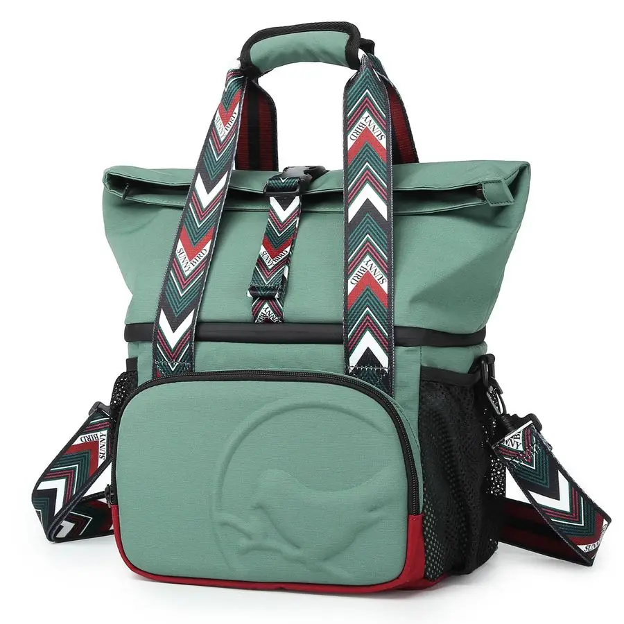 

Dual Compartment Lunch Bag Insulated Lunch Box for Women and Men Green with boho strap