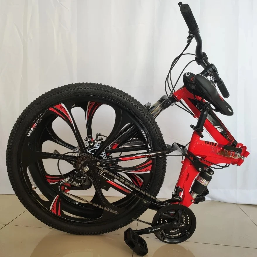 26 Inch 21 Speed Steel Frame Full Suspension Lockable Fork Double Disc Brake Folding Mountain Bike for Boy Girl