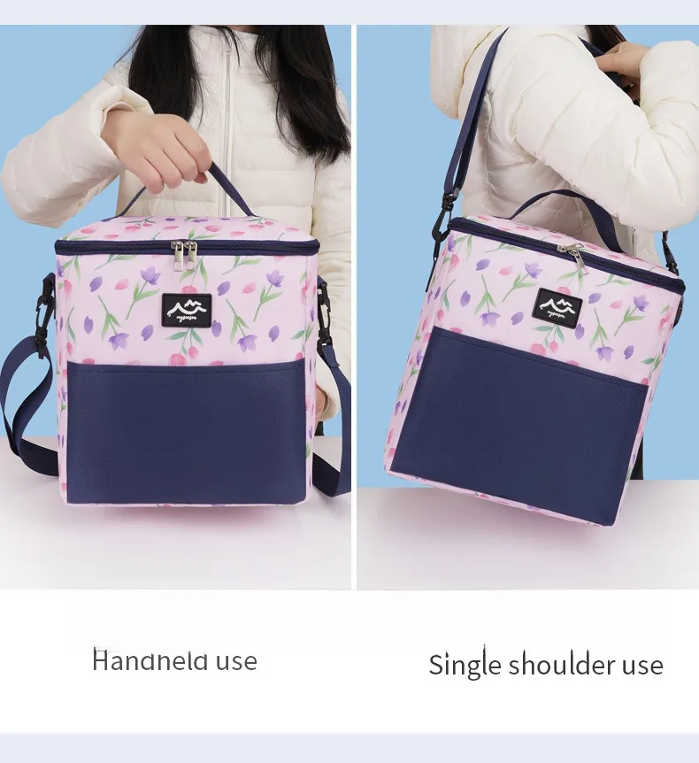 Neue bedruckte isolierte Lunch-Tasche mit Griff, große Kühltasche für Camping im Freien, Lebensmittelkonservierungstasche zum Mitnehmen des Mittagessens zur Arbeit. – Detail 7