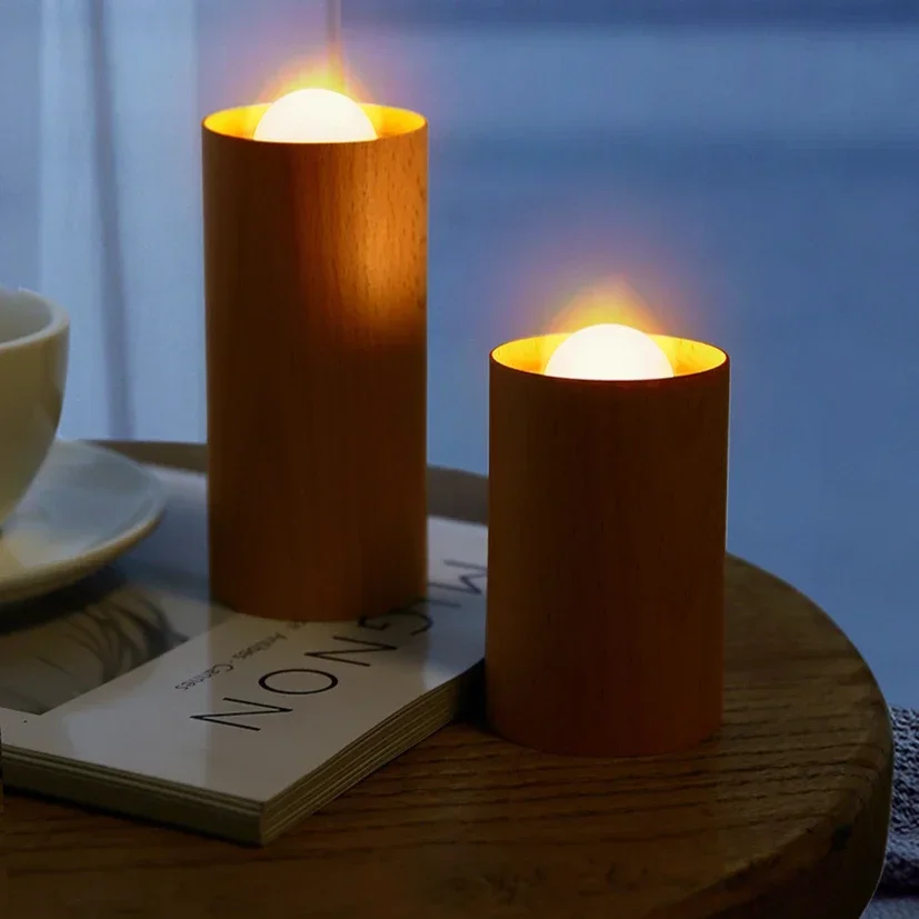 

Wooden LED Candlelight Simulation Candle Flashing Night Light Blowing Control Intelligent Candle Rechargeable
