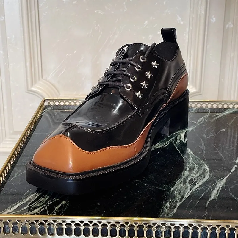 JINIWU 2026 Autumn Winter Men Derby Shoes Special‑Shaped Sole Wear‑Resistant Handmade Black Brown Color Block Lace‑up men Shoes