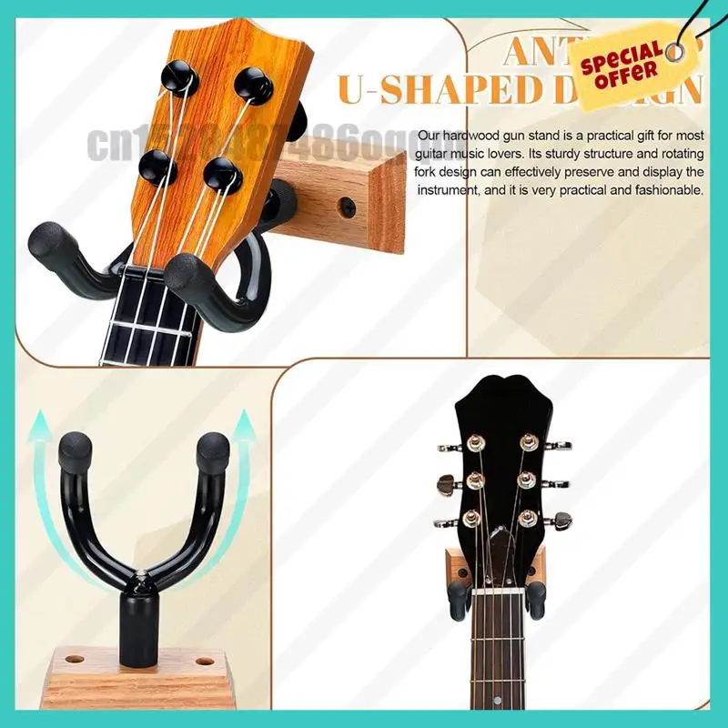 -ABJZ 180 °   Colgador de guitarra de madera dura, soporte de pared, paquete de 2 soportes de gancho con adaptador de listones incluido