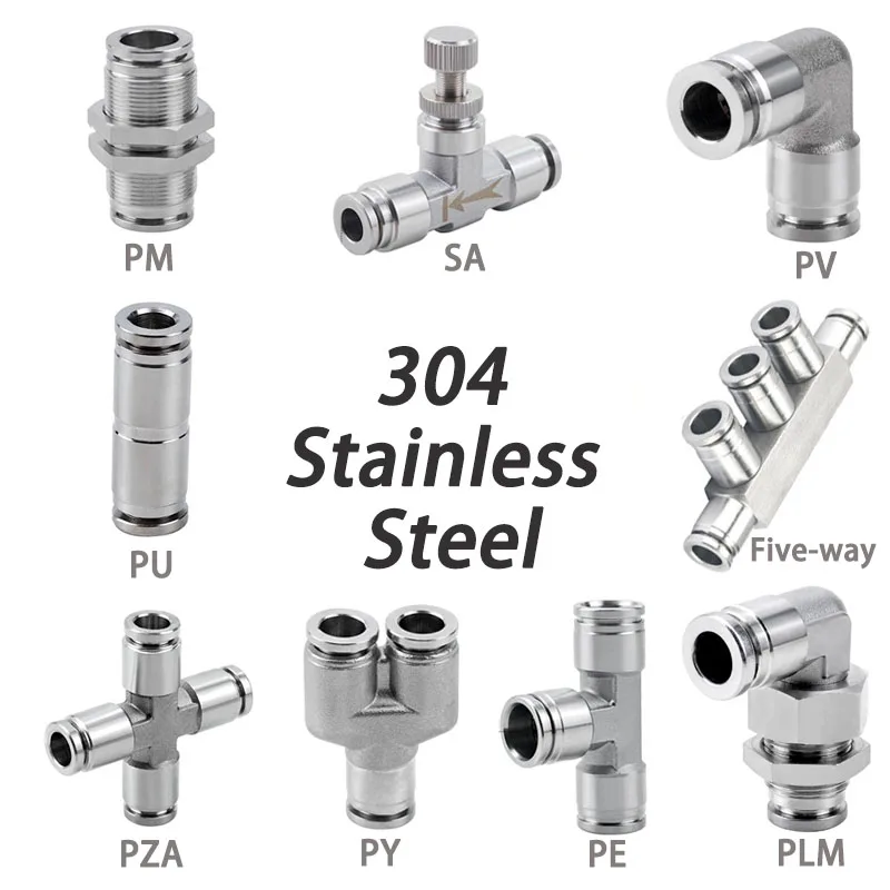PU PE PV PY PZA SA PM PK PLM 304 Stainless Steel Metal Pneumatic Quick Coupling 4 6 8 10 12 14 16mm Push In Air Hose Connector
