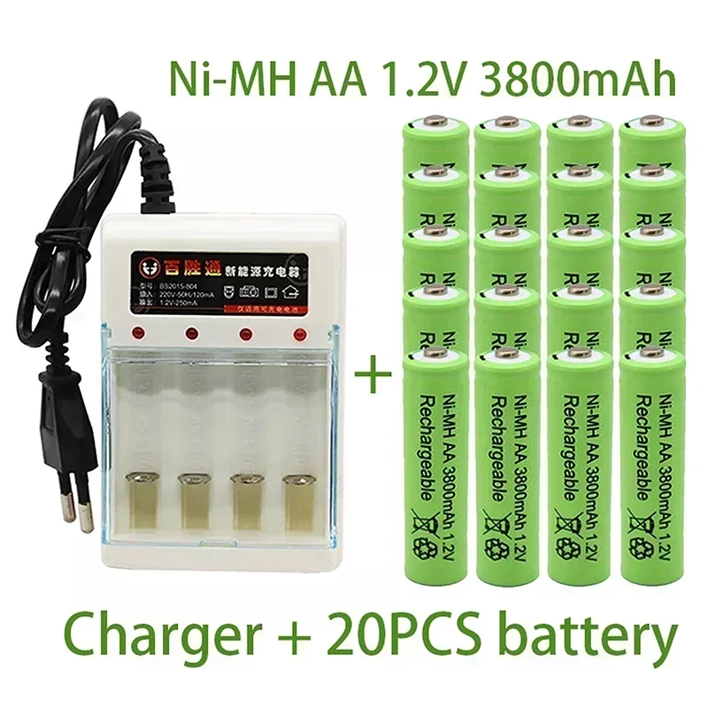 Batería recargable de Ni-MH para juguetes, pilas AA de 1,2 V y 3800mAh con mando a distancia y cargador, novedad