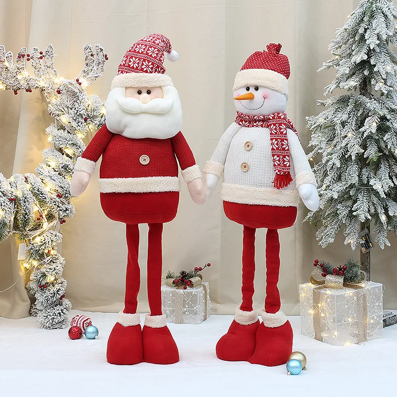 New Christmas Telescopic Doll Decoration Santa Figurine Home Table Decorations Knitted Striped 2023 Christmas Doll Kids Gifts