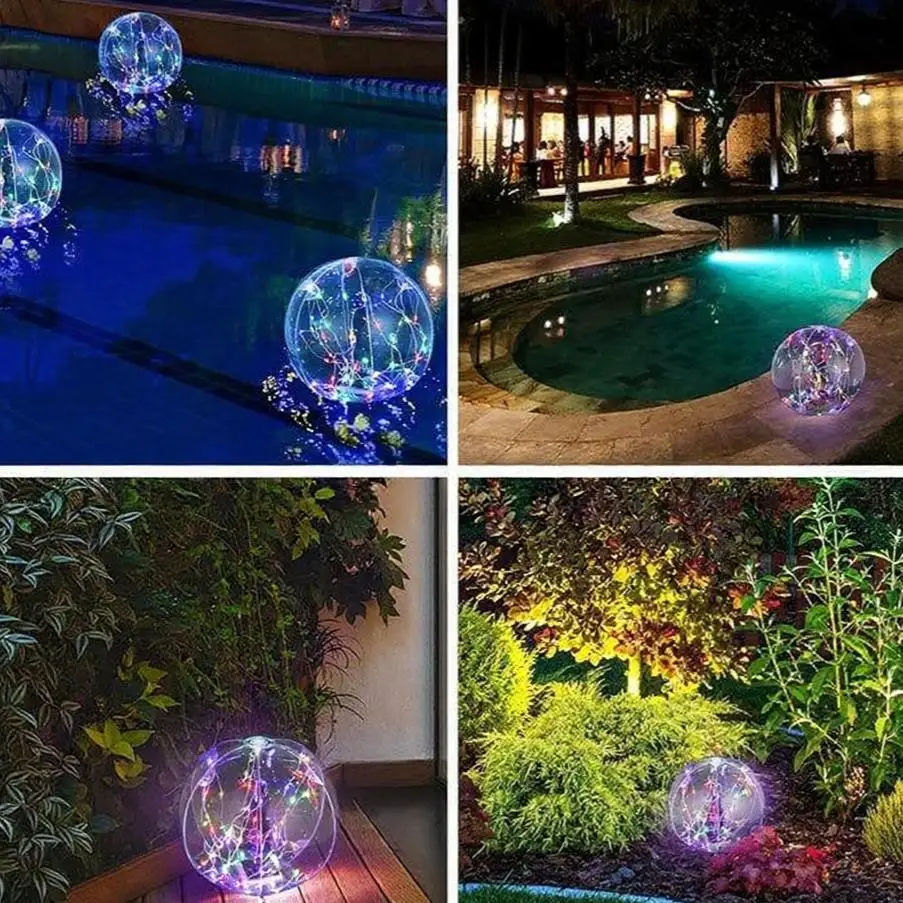 Two-Pack Floating Solar Pool Inflatable LED Light Balls, Glow, Rechargeable, Outdoor Decor for Swimming Pool Parties