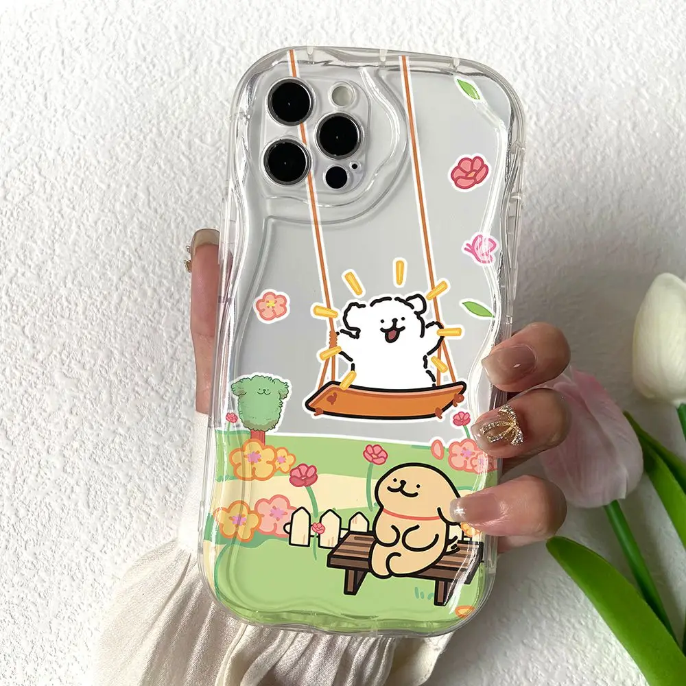 Cute Line puppy Phone Case for Oppo Reno 11 8 7 6 5 4 Reno11 Reno8 Reno7 Reno6 Reno5 T Z F Pro 4G 5G 3D Creamy Wave Soft Cover