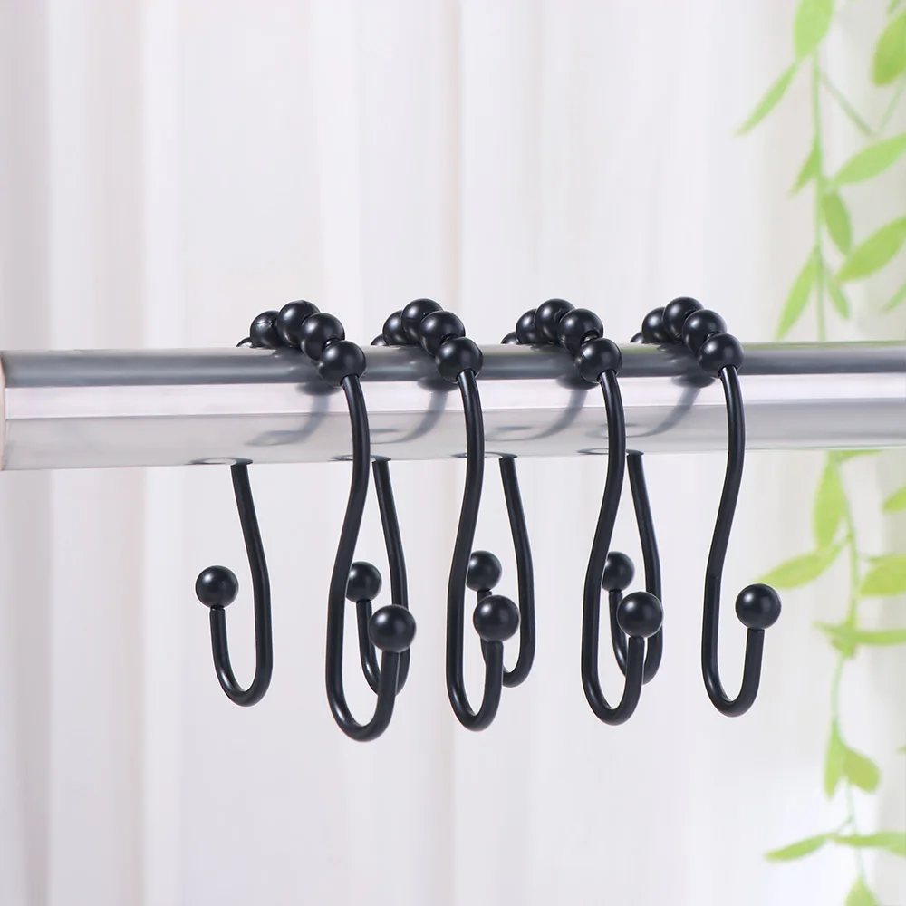 

12Pcs Rust Proof Shower Curtain Hooks Free Sliding Metal Ball Rolling Shower Curtain Rings Waterproof Easy Installation