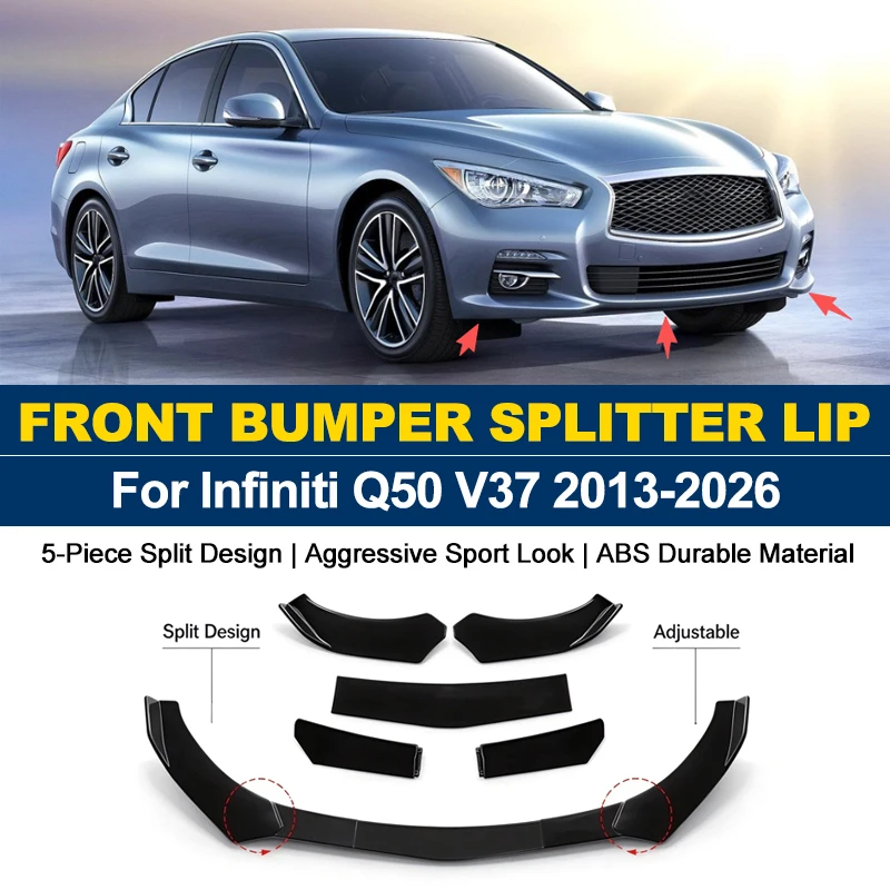 5Pcs ABS Front Bumper Canard Lip Splitter Spoiler Body Kit For Infiniti Q50 V37 2013-2026 2014 Car Styling Tuning Accessories