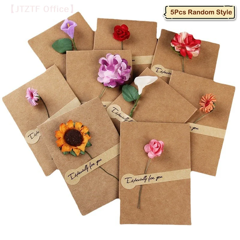 [cc]5Pcs Handwritten Graduation Thank You Blessing Message Card Vintage Kraft Paper Dried Flower Greeting Card DIY Greeting Card