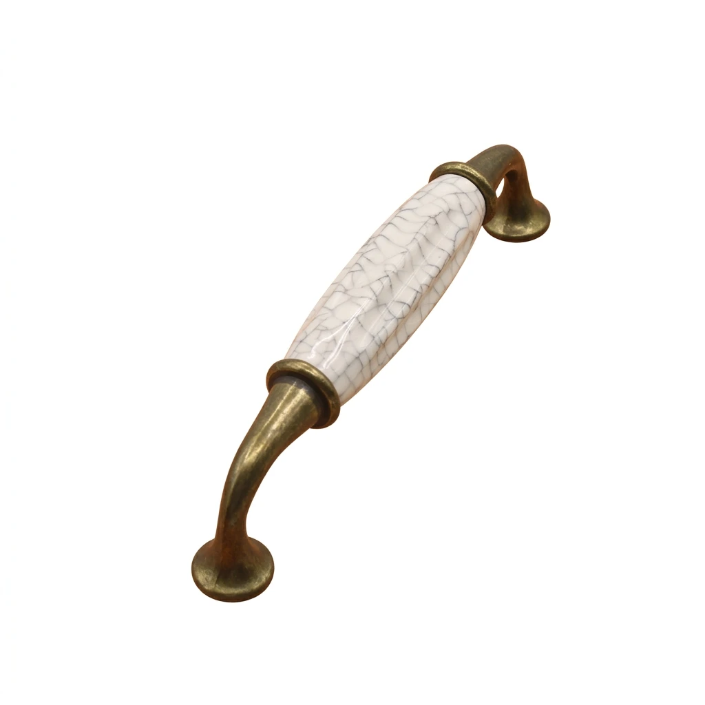 Ceramic Cabinet Pull Handles Zinc Alloy Base Black White Cracked Glaze Design For Home Decoration